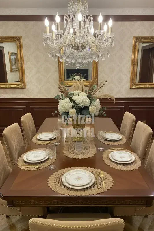 American Service, 1 Runner 6 Placemats Dinnerware Set, Tablecloth Set, Serving Presentation Set - 1