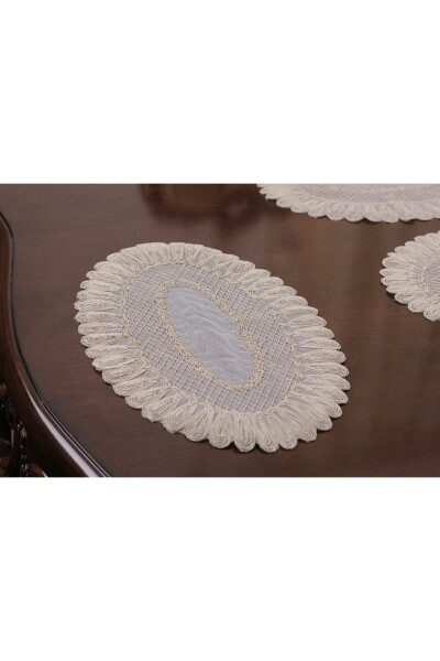 American Service Placemat and Runner Set 6-Piece Set Embroidered Vivien Beige 7-Piece Table and Presentation Set - 4