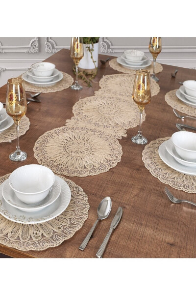 American Serving Placemat And Runner Set 6 Person Set Angel Gold - 1