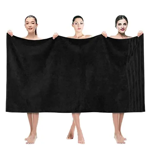 American Soft Linen 35x70 Jumbo Large Bath Towel, 600 GSM 100% Cotton Turkish Bath Sheet, Oversized Luxury Bath Towel for Bathroom Beach and Pool, Black - 1