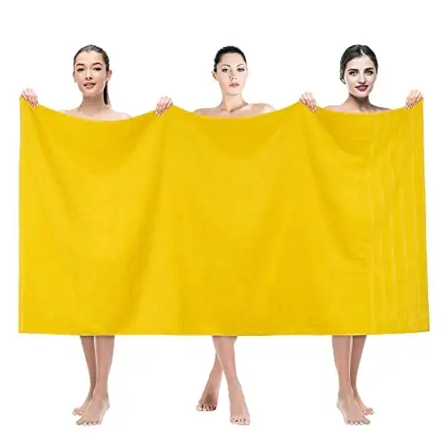 American Soft Linen 35x70 Jumbo Large Bath Towels, 600 GSM 100% Cotton Turkish Bath Sheet, Oversized Luxury Bath Towels for Bathroom Beach and Pool, Yellow - 2