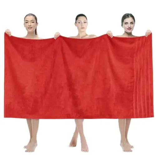 American Soft Linen 35x70 Jumbo Büyük Banyo Havlusu, 600 GSM %100 Pamuklu Türk Banyo Havlusu, Banyo, Plaj ve Havuz için Büyük Boy Lüks Banyo Havlusu, Kırmızı 