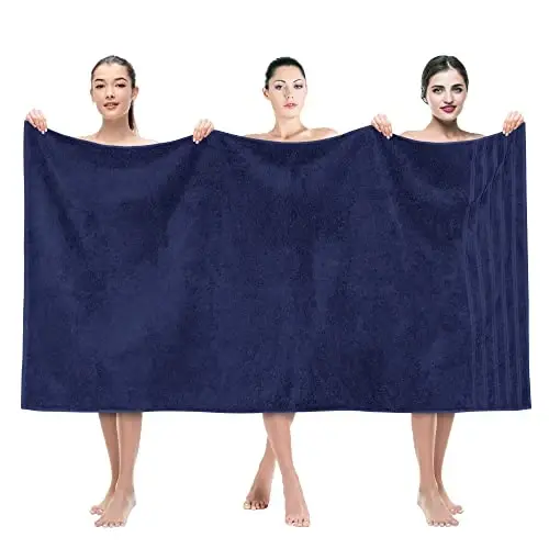 American Soft Linen 35x70 Jumbo Large Bath Towels, 600 GSM 100% Cotton Turkish Bath Sheet, Oversized Luxury Bath Towels for Bathroom Beach and Pool, Navy Blue 