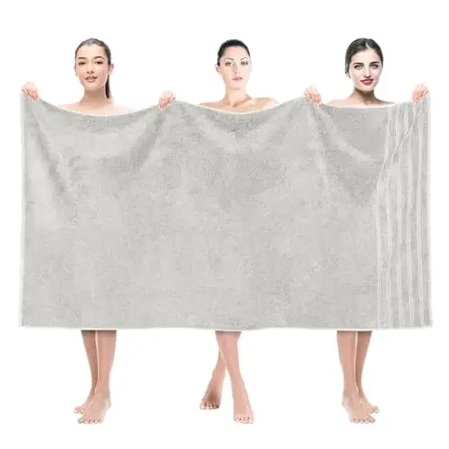 American Soft Linen 35x70 Jumbo katta vanna sochiqi, 600 GSM 100% paxta Turk vanna sochiqi, Vanna xonasi, plyaj va basseyn uchun o'ta yirik hashamatli vanna sochiqi, Kumushrang - 1