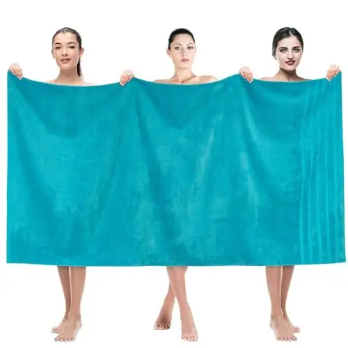 American Soft Linen 35x70 Jumbo Large Bath Towels, 600 GSM 100% Cotton Turkish Bath Sheet, Oversized Luxury Bath Towels for Bathroom Beach and Pool, Aqua Blue - 1