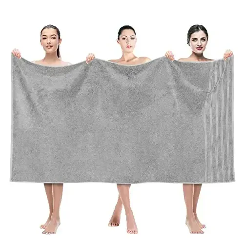 American Soft Linen 35x70 Jumbo Large Bath Towels, 600 GSM 100% Cotton Turkish Bath Sheet, Oversized Luxury Bath Towels for Bathroom Beach and Pool, Light Grey - 2