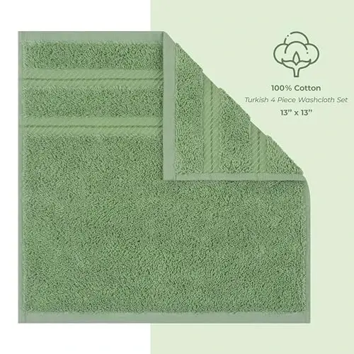 American Soft Linen Banyo için Lüks Yüz Bezleri, 600 GSM %100 Pamuk 4 Parça Türk Yüz Bezi Seti, Vücut ve Yüz İçin 13x13 inç Yumuşak Bezler, Adaçayı Yeşili Yüz Bezleri - 4