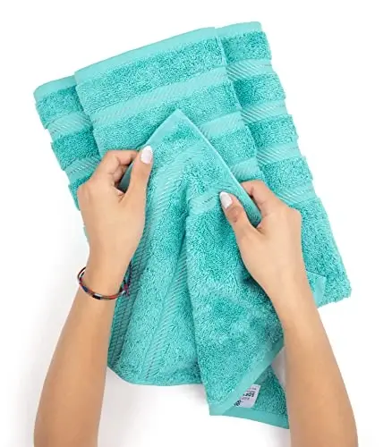 American Soft Linen Hashamatli 4 Bo'lakli Vannaxona Sochiq To'plami, 600 GSM 100% Paxta Vannaxona uchun Turk Sochiqlari, 27x54 dyuymli Katta Vannaxona Dush Sochiqlari, Firuza Ko'k - 5
