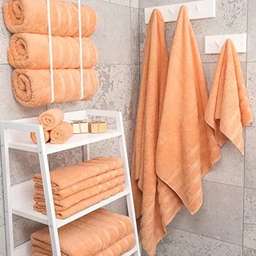 American Soft Linen Hashamatli 4 qismli Hammom Sochiq To'plami, 600 GSM 100% Paxta Turk Hammom Sochiqlari, 27x54 dyuym Juda Katta Dush Sochiqlari, Malibu Shaftoli - 2
