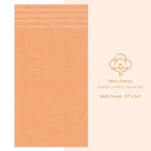 American Soft Linen Hashamatli 4 qismli Hammom Sochiq To'plami, 600 GSM 100% Paxta Turk Hammom Sochiqlari, 27x54 dyuym Juda Katta Dush Sochiqlari, Malibu Shaftoli - 4