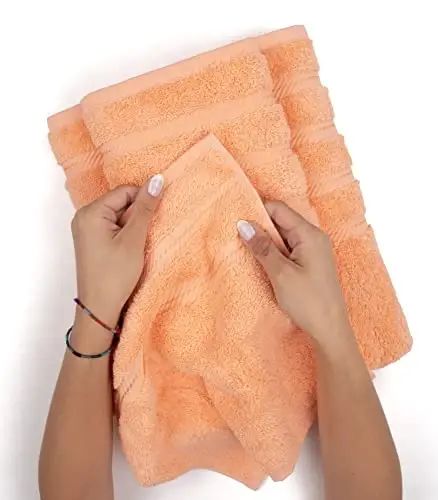 American Soft Linen Hashamatli 4 qismli Hammom Sochiq To'plami, 600 GSM 100% Paxta Turk Hammom Sochiqlari, 27x54 dyuym Juda Katta Dush Sochiqlari, Malibu Shaftoli - 5