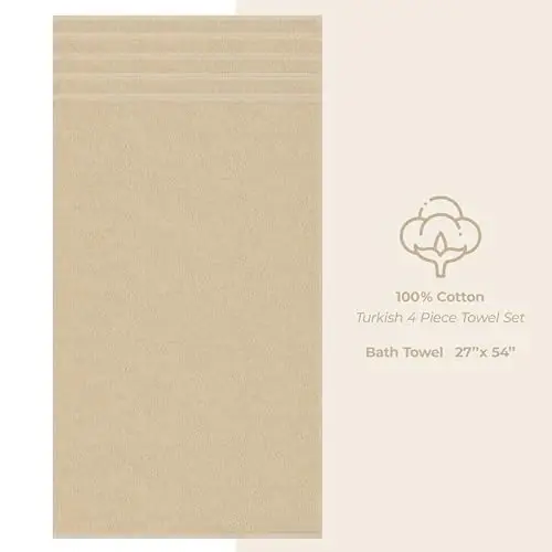 American Soft Linen Hashamatli 4 qismli hammom sochiq to'plami, 600 GSM 100% paxta Turk hammom sochiqlari, 27x54 dyuym o'ta katta dush sochiqlari, Bej - 4