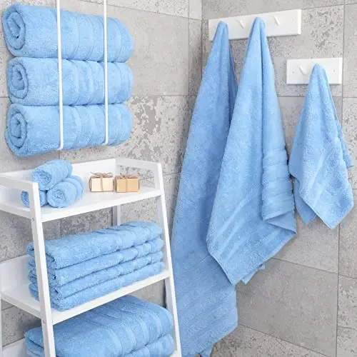 American Soft Linen Hashamatli 4 qismli hammom sochiq to'plami, 600 GSM 100% paxta Turk hammom sochiqlari, 27x54 dyuymli katta dush sochiqlari, Osmon ko'k - 2