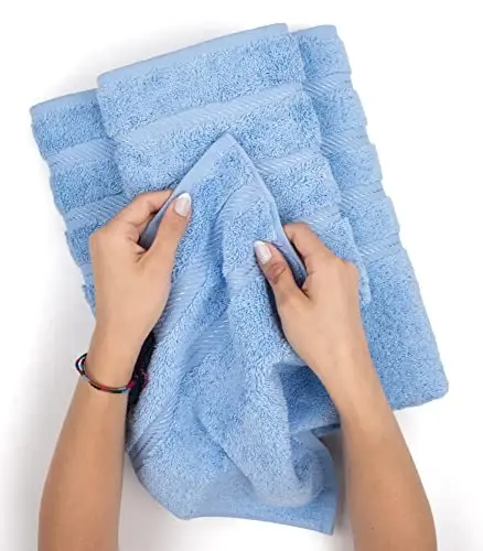 American Soft Linen Hashamatli 4 qismli hammom sochiq to'plami, 600 GSM 100% paxta Turk hammom sochiqlari, 27x54 dyuymli katta dush sochiqlari, Osmon ko'k - 5