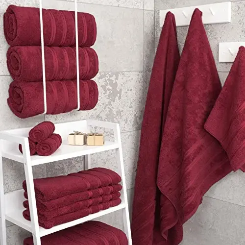 American Soft Linen Hashamatli 4 Qismli Hammom Sochiq To'plami, 600 GSM 100% Paxta Vanna uchun Turk Hammom Sochiqlari 27x54 dyuym Juda Katta Vanna Dush Sochiqlari, Bordo Qizil - 2