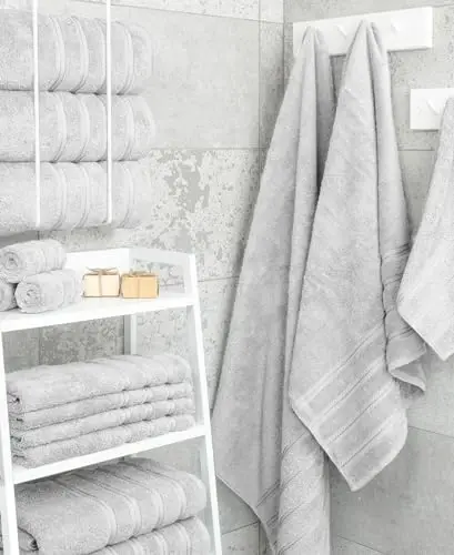 American Soft Linen Hashamatli 4 qismli hammom sochiq to'plami, 600 GSM 100% Paxta Vanna Xonasi uchun Turk Hammom Sochiqlari, 27x54 dyuym Katta Vanna Dush Sochiqlari, Kumush Rang - 2