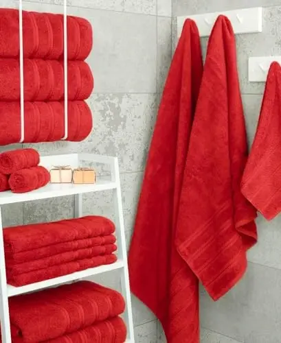 American Soft Linen Hashamatli 4 qismli hammom sochiq to'plami, 600 GSM 100% paxtadan vanna uchun turk sochiqlari, 27x54 dyuymli katta vanna dush sochiqlari, Qizil - AMERICAN SOFT LINEN (1)