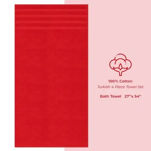 American Soft Linen Hashamatli 4 qismli hammom sochiq to'plami, 600 GSM 100% paxtadan vanna uchun turk sochiqlari, 27x54 dyuymli katta vanna dush sochiqlari, Qizil - 4