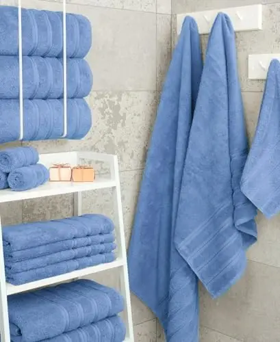 American Soft Linen Hashamatli 4 qismli hammom sochiqlar to'plami, 600 GSM 100% paxta Turk hammom sochiqlari, 27x54 dyuym o'ta katta hammom dush sochiqlari, Elektr Ko'k - 2