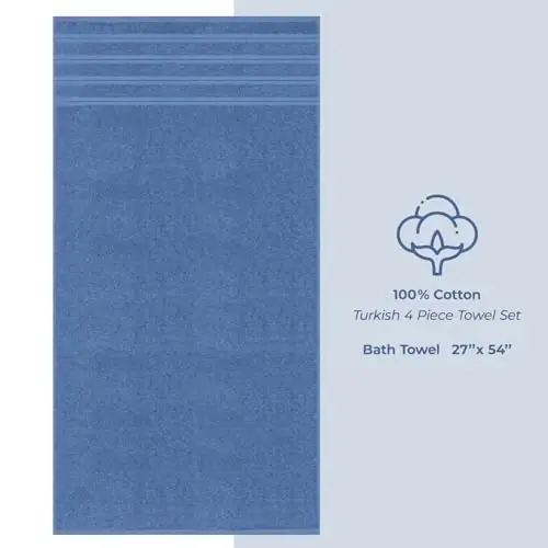 American Soft Linen Hashamatli 4 qismli hammom sochiqlar to'plami, 600 GSM 100% paxta Turk hammom sochiqlari, 27x54 dyuym o'ta katta hammom dush sochiqlari, Elektr Ko'k - 4