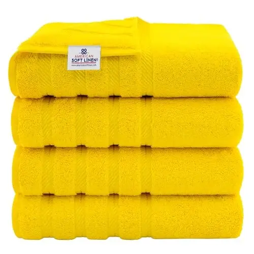 American Soft Linen Hashamatli 4 qismli hammom sochiqlar to'plami, 600 GSM 100% paxta turk hammom sochiqlari, 27x54 dyuym qo'shimcha katta dush sochiqlari, Sariq - 1