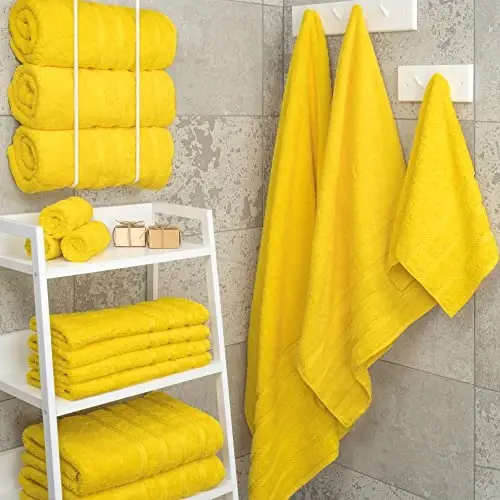 American Soft Linen Hashamatli 4 qismli hammom sochiqlar to'plami, 600 GSM 100% paxta turk hammom sochiqlari, 27x54 dyuym qo'shimcha katta dush sochiqlari, Sariq - 2