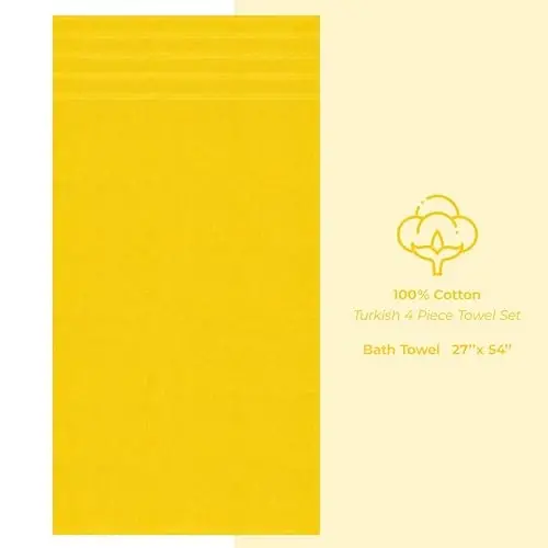 American Soft Linen Hashamatli 4 qismli hammom sochiqlar to'plami, 600 GSM 100% paxta turk hammom sochiqlari, 27x54 dyuym qo'shimcha katta dush sochiqlari, Sariq - 4