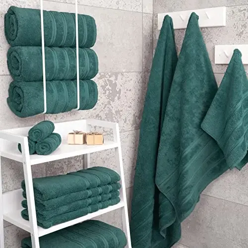 American Soft Linen Hashamatli 4 qismli hammom sochiqlari to'plami, 600 GSM 100% paxta turkcha hammom sochiqlari, 27x54 dyuymli o'ta katta dush sochiqlari, firuza - 2
