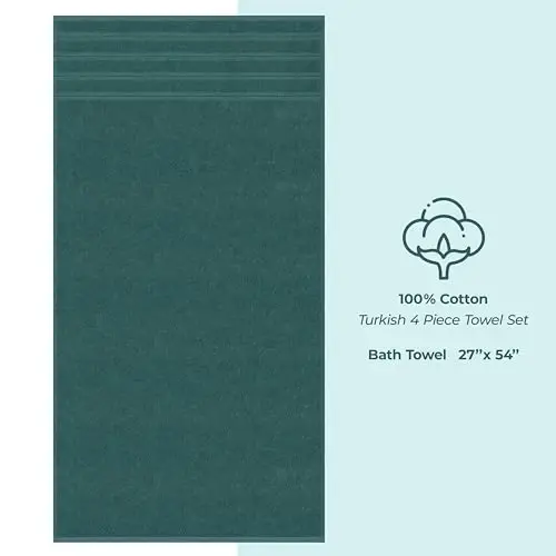 American Soft Linen Hashamatli 4 qismli hammom sochiqlari to'plami, 600 GSM 100% paxta turkcha hammom sochiqlari, 27x54 dyuymli o'ta katta dush sochiqlari, firuza - 4