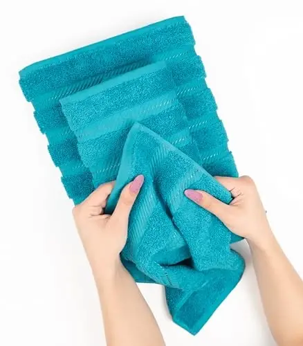 American Soft Linen Hashamatli 4 qismli vanna sochiq to'plami, 600 GSM 100% paxta hammom uchun turk vanna sochiqlari, 27x54 dyuymli juda katta vanna dush sochiqlari, Firus rang - 5