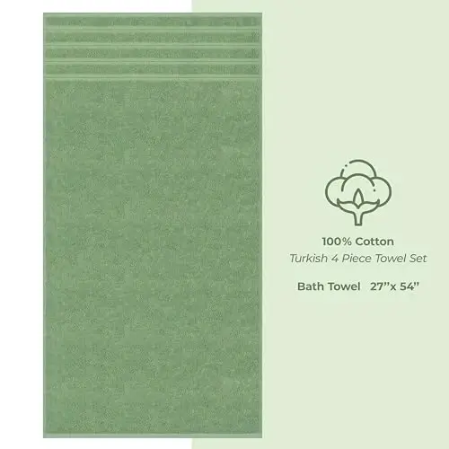 American Soft Linen Hashamatli 4 qismli vanna sochiqlari to'plami, 600 GSM 100% paxtadan tayyorlangan turk vanna sochiqlari, 27x54 dyuymli katta dush sochiqlari, mavra yashil - 4