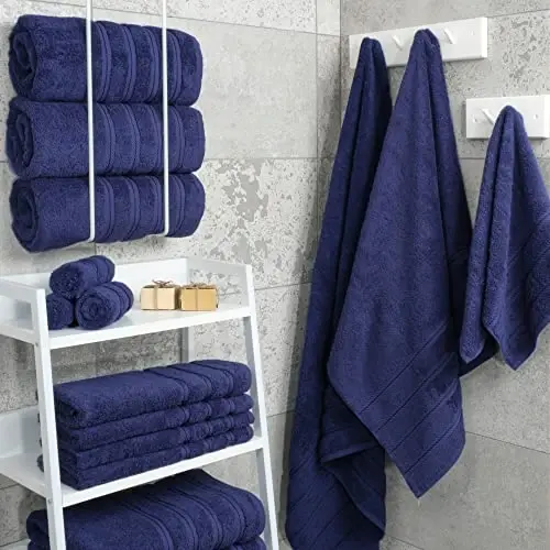 American Soft Linen Hashamatli 4 qismli Vannaxona Sochiq To‘plami, 600 GSM 100% Paxta Turk Hammom Sochiqlari, 27x54 dyuym O‘ta Katta Hammom Dush Sochiqlari, To‘q Ko‘k - 2