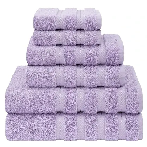 American Soft Linen Hashamatli 6 Bo‘lakli Sochiq To‘plami, 2 ta Vanna Sochiqi 2 ta Qo‘l Sochiqi 2 ta Yuz Sochiqi, Vanna Xonasi uchun 600 GSM 100% Paxta Turk Sochiqlari, Lilak Sochiq To‘plamlari - 2