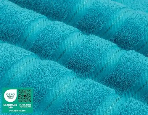 American Soft Linen Hashamatli 6 qismli sochiq to'plami, 2 ta vanna sochigi 2 ta qo'l sochigi 2 ta yuvish sochigi, vannaxona uchun 600 GSM 100% paxta turk sochiqlari, akva ko'k sochiq to'plamlari - 3