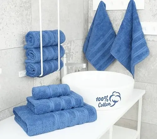 American Soft Linen Hashamatli 6 Qismli Sochiq To'plami, 2 ta Vanna Sochiqi 2 ta Qo'l Sochiqi 2 ta Yuvinish Sochiqi, 600 GSM 100% Paxta Hammom uchun Turk Sochiqlari, Elektr Ko'k Sochiq To'plamlari - 2