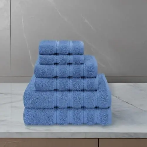 American Soft Linen Hashamatli 6 Qismli Sochiq To'plami, 2 ta Vanna Sochiqi 2 ta Qo'l Sochiqi 2 ta Yuvinish Sochiqi, 600 GSM 100% Paxta Hammom uchun Turk Sochiqlari, Elektr Ko'k Sochiq To'plamlari - 5