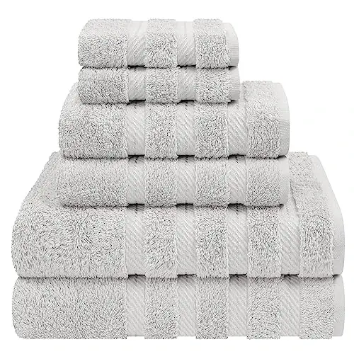 American Soft Linen Hashamatli 6 qismli sochiq to'plami, 2 ta vanna sochiqi, 2 ta qo'l sochiqi, 2 ta yuz sochiqi, 600 GSM 100% paxta Turk sochiqlari, Kumush rang - 2