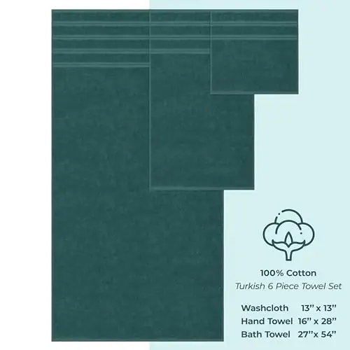 American Soft Linen Hashamatli 6 qismli sochiqlar to'plami, 2 ta vanna sochiqi, 2 ta qo'l sochiqi, 2 ta yuvish sochiqi, Vanna xonasi uchun 600 GSM 100% Paxta Turk sochiqlari, Feruza sochiqlar to'plami - 5