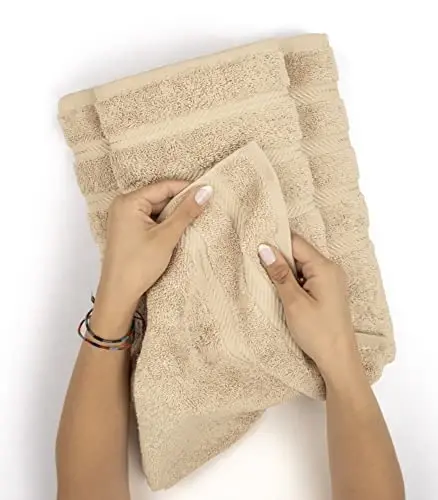 American Soft Linen Hashamatli 6 qismli sochiqlar toʻplami, 2 ta vanna sochiqi, 2 ta qoʻl sochiqi, 2 ta yuz sochiqi, hammom uchun 600 GSM 100% paxtadan tayyorlangan turk sochiqlari, bej rangli sochiqlar toʻplami - 5