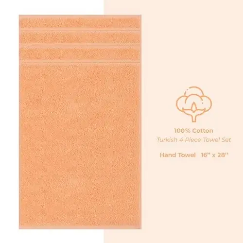 American Soft Linen Hashamatli Vannaxona Qo'l Sochiqlari, 600 GSM Og'ir Vazn 16x28 O'lcham 100% Paxta Turk 4 Bo'lakli Qo'l va Yuz Sochiq To'plami, Shaftoli Qo'l Sochiqlari - 4