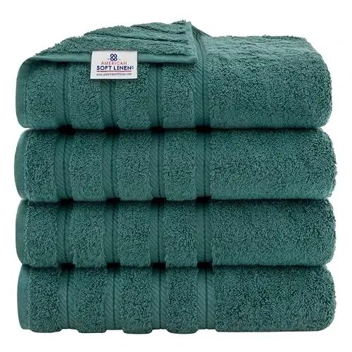American Soft Linen Lüks 4 Parça Banyo Havlusu Seti, 600 GSM %100 Pamuk Türk Banyo Havluları, 27x54 inç Ekstra Büyük Banyo Duş Havluları, Camgöbeği - 1