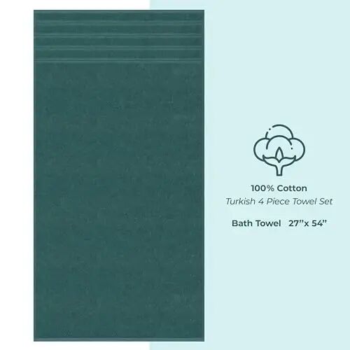 American Soft Linen Lüks 4 Parça Banyo Havlusu Seti, 600 GSM %100 Pamuk Türk Banyo Havluları, 27x54 inç Ekstra Büyük Banyo Duş Havluları, Camgöbeği - 4