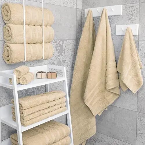 American Soft Linen Lüks 4 Parça Banyo Havlusu Seti, 600 GSM %100 Pamuklu Banyo için Türk Banyo Havluları, 27x54 inç Ekstra Büyük Banyo Duş Havluları, Bej - 2