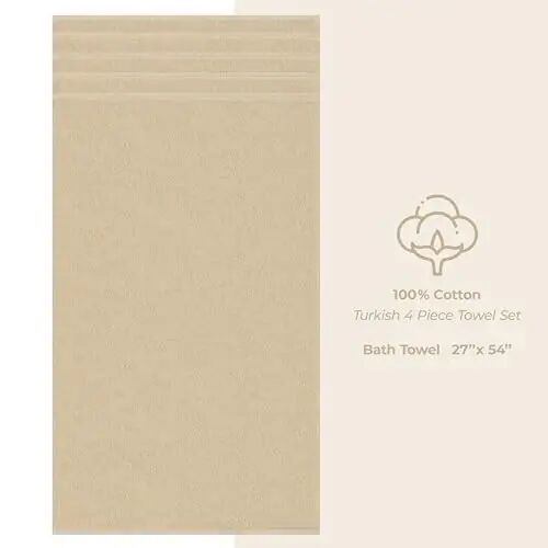 American Soft Linen Lüks 4 Parça Banyo Havlusu Seti, 600 GSM %100 Pamuklu Banyo için Türk Banyo Havluları, 27x54 inç Ekstra Büyük Banyo Duş Havluları, Bej - 4