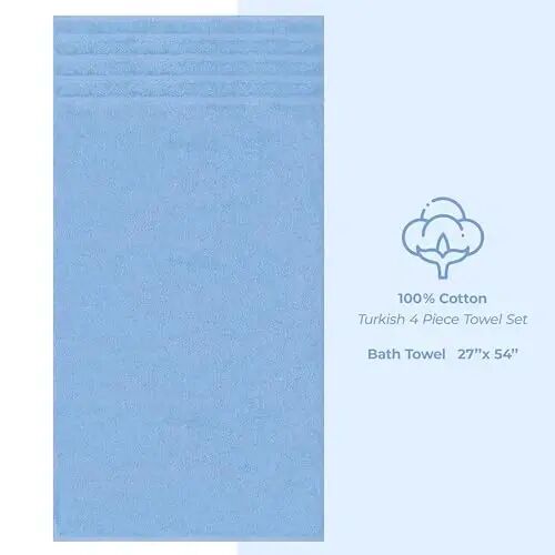 American Soft Linen Lüks 4 Parça Banyo Havlusu Seti, 600 GSM %100 Pamuklu Türk Banyo Havluları, 27x54 inç Büyük Banyo Duş Havluları, Gök Mavisi - 4