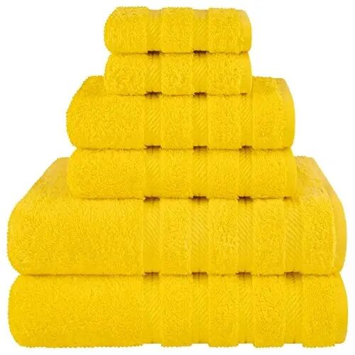American Soft Linen Lüks 6 Parça Havlu Seti, 2 Banyo Havlusu 2 El Havlusu 2 Yüz Havlusu, Banyo İçin 600 GSM %100 Pamuk Türk Havluları, Sarı Havlu Setleri - 2