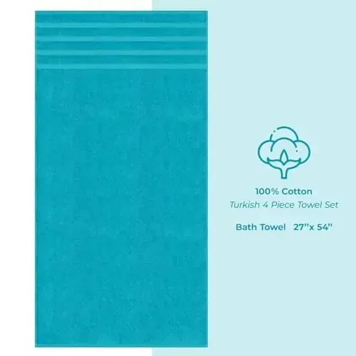 American Soft Linen Luxury 4 Piece Bath Towel Set, 600 GSM 100% Cotton Turkish Bath Towels for Bathroom, 27x54 in Extra Large Bathroom Shower Towels, Aqua Blue - 5
