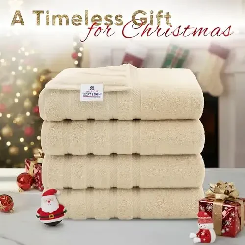American Soft Linen Luxury 4 Piece Bath Towel Set, 600 GSM 100% Cotton Turkish Bath Towels for Bathroom, 27x54 in Extra Large Bathroom Shower Towels, Beige - 2