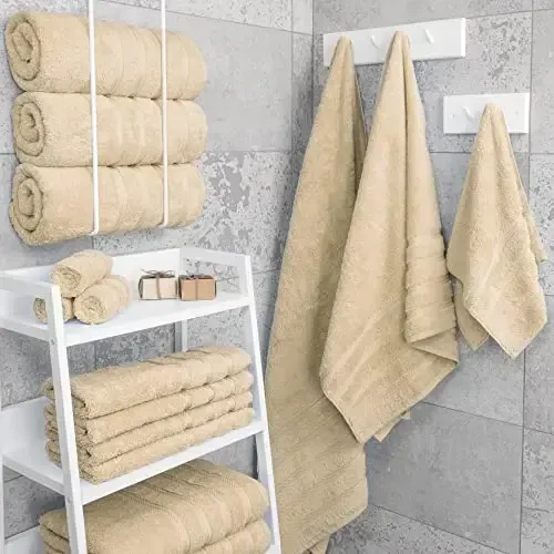 American Soft Linen Luxury 4 Piece Bath Towel Set, 600 GSM 100% Cotton Turkish Bath Towels for Bathroom, 27x54 in Extra Large Bathroom Shower Towels, Beige - 3