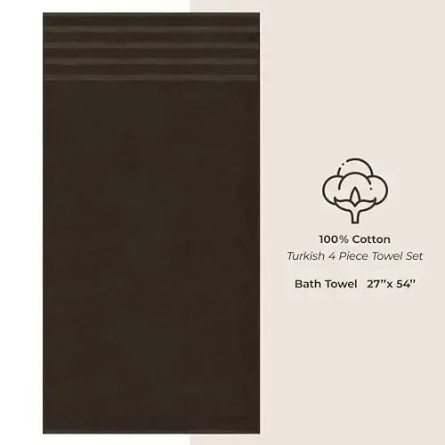 American Soft Linen Luxury 4 Piece Bath Towel Set, 600 GSM 100% Cotton Turkish Bath Towels for Bathroom, 27x54 in Extra Large Bathroom Shower Towels, Brown - 5